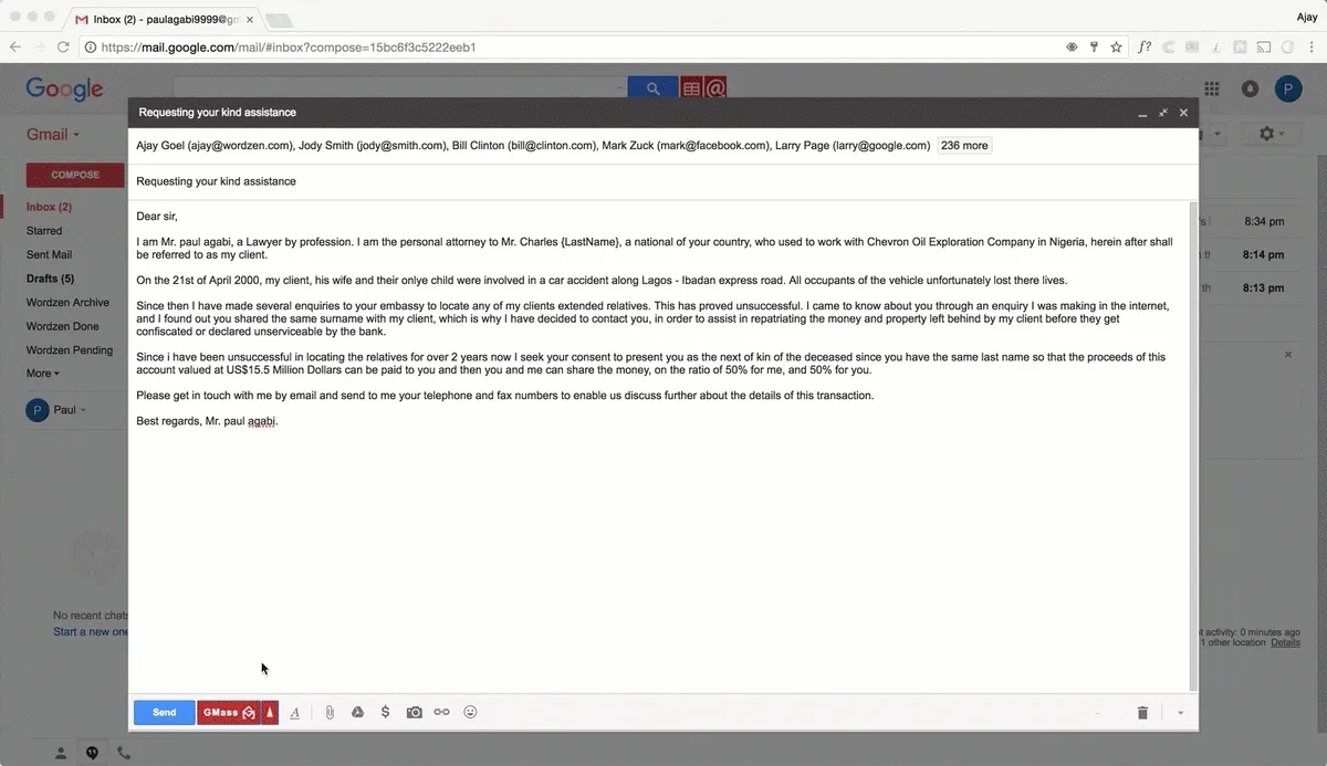 The world's first mail merge service with live email proofreading