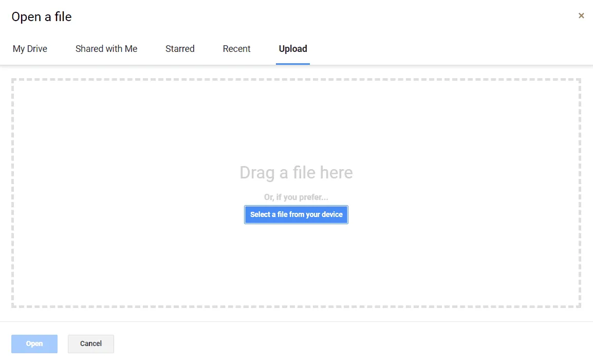 shows the drag or select file window