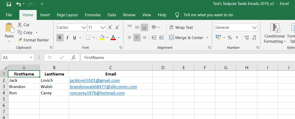 shows an excel sheet