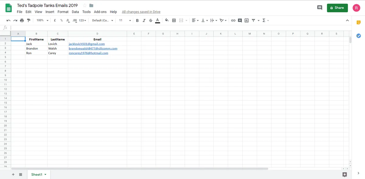 shows the GSheets after deleting rows