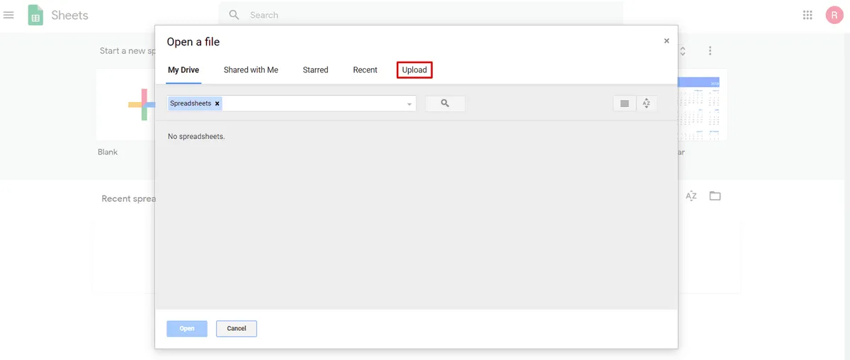 shows how to upload a file to GSheets