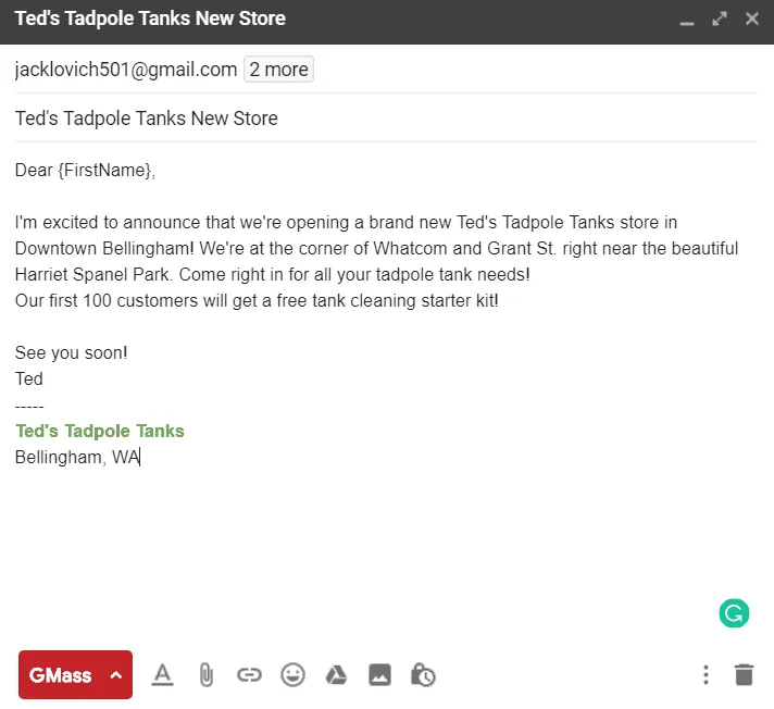 shows the final personalized email