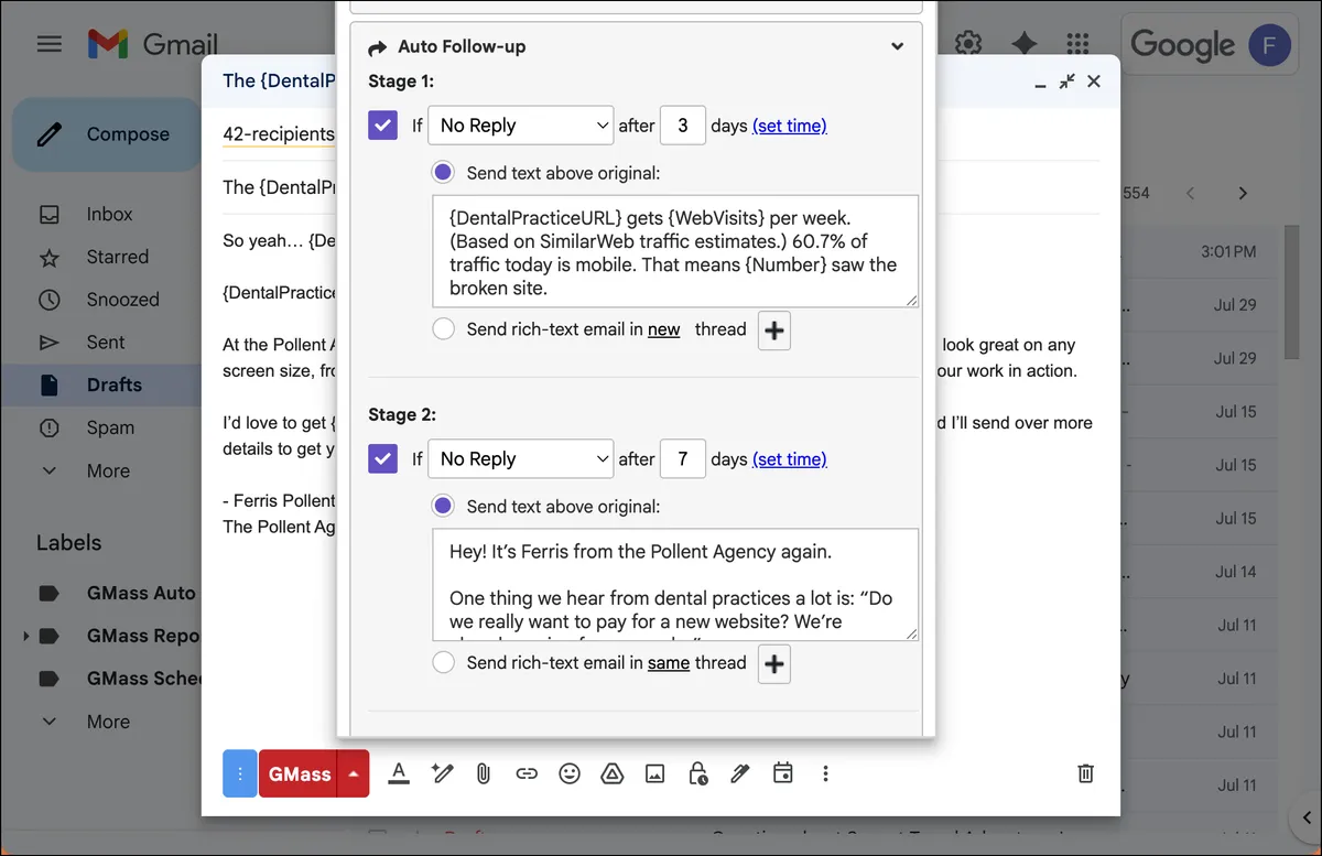 Easily type follow-ups into the settings box