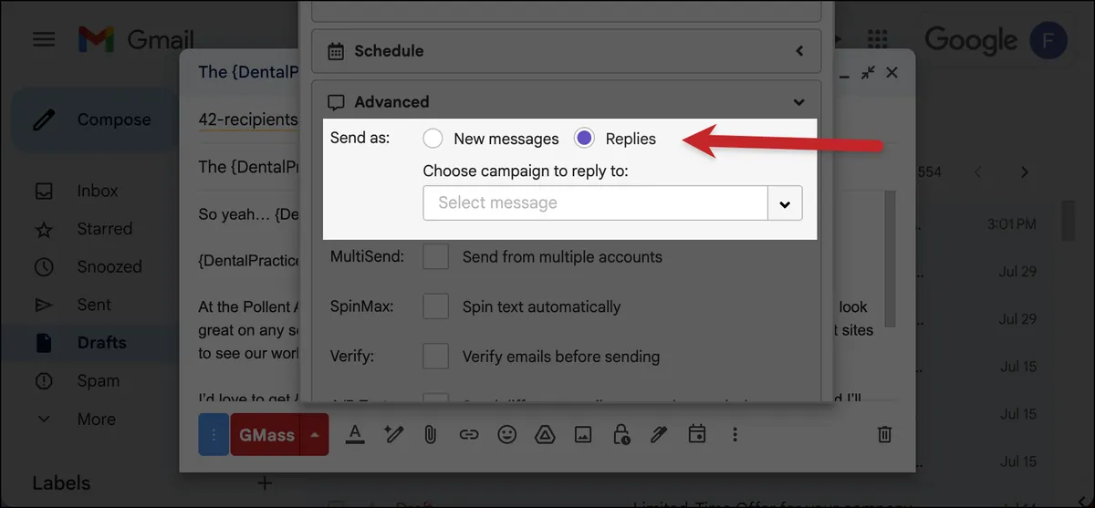 Send a new campaign as replies
