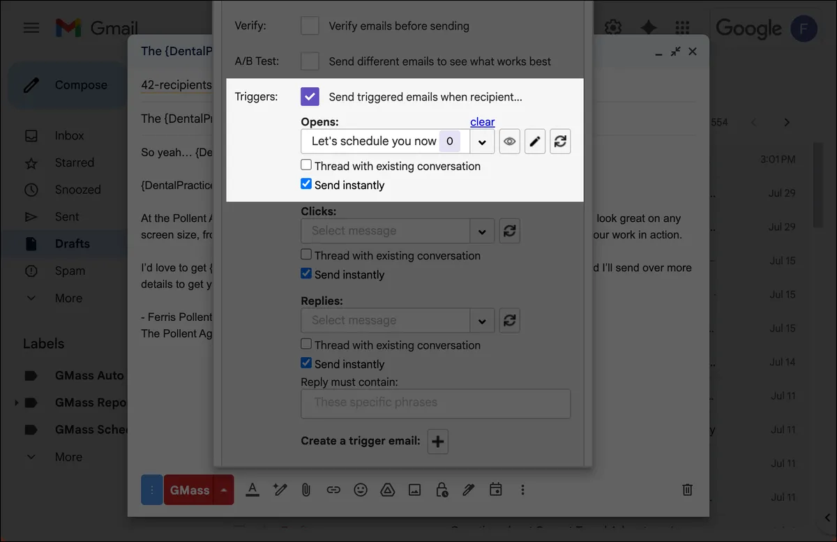 Using triggered emails on replies