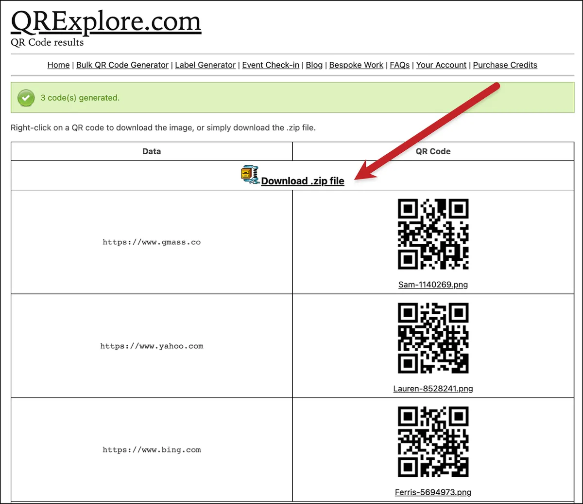 Download a zip file with the codes