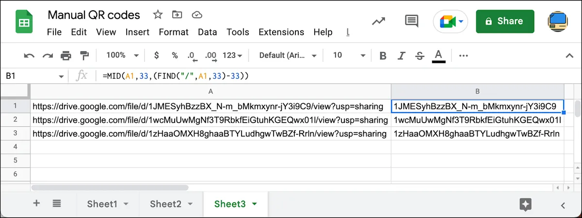 Extract the file ID from the URLs