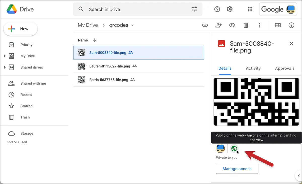 The files in your Google Drive