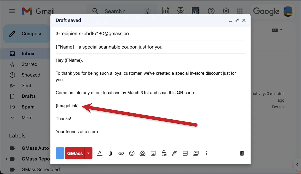 Add the mail merge tag for the image link