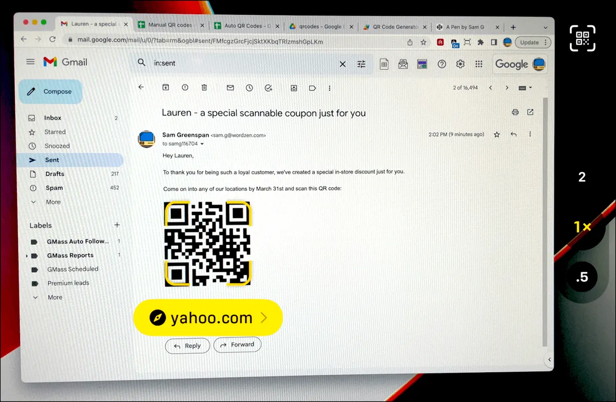 The QR codes in the sent folder.