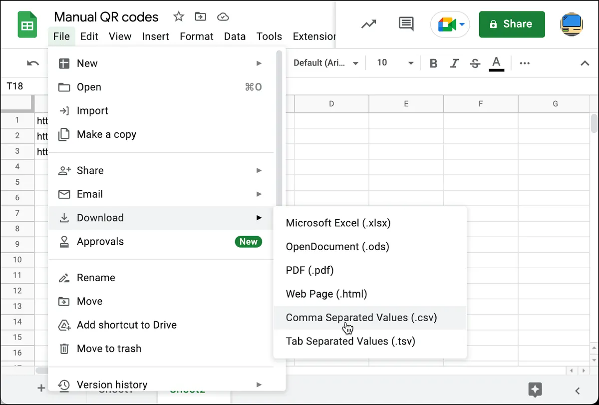 Download your QR links and files as a CSV