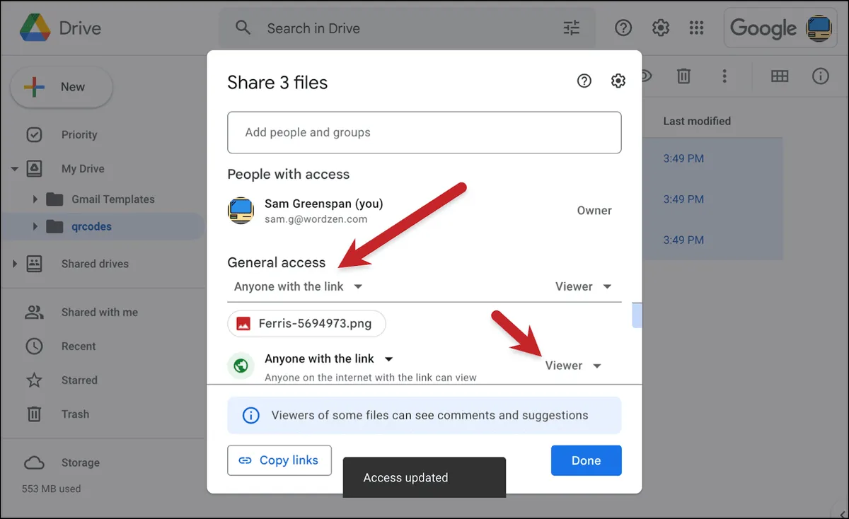 Give permissions for viewing the files