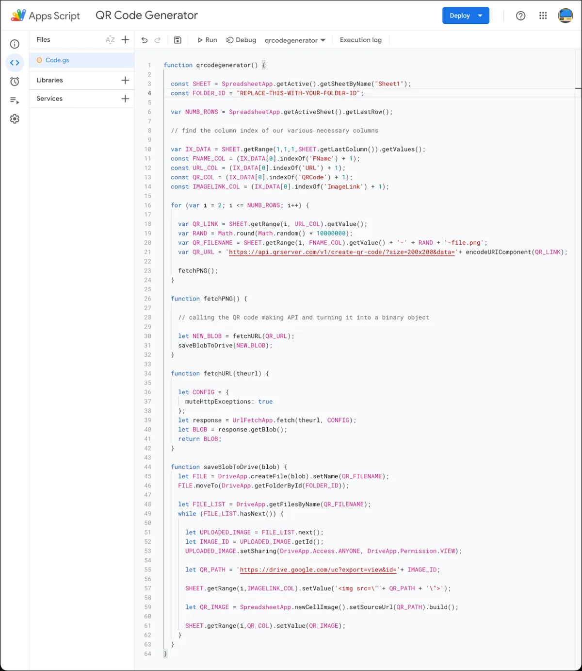 The script in the Apps Script window