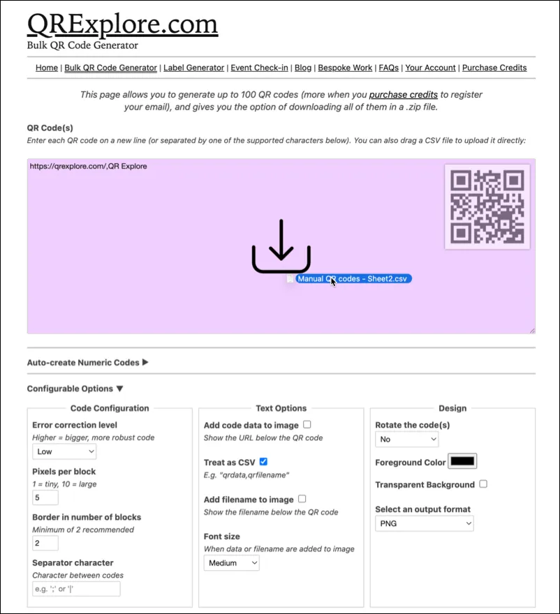 Upload the CSV to the bulk generator