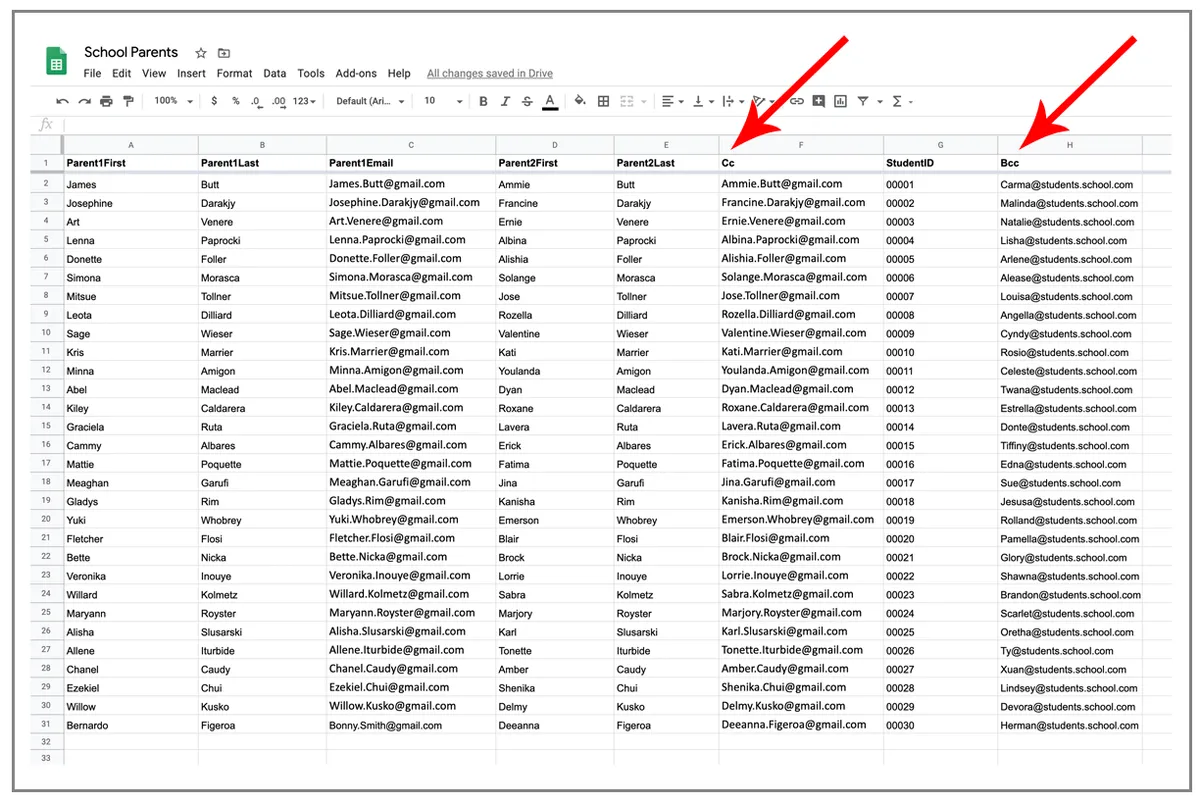 Google Sheet for Three Email Addresses Per Mass Email