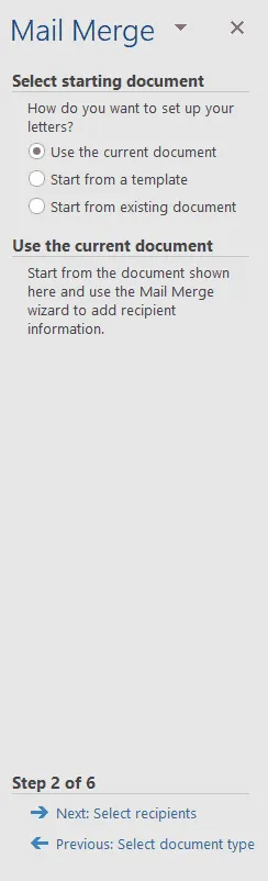 mail merge dropdown