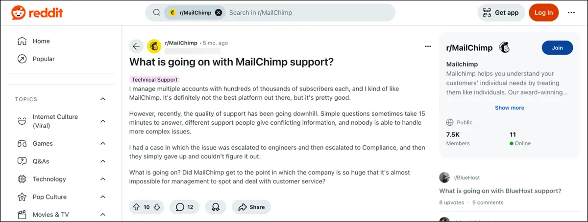 Mailchimp's support gets shaky reviews