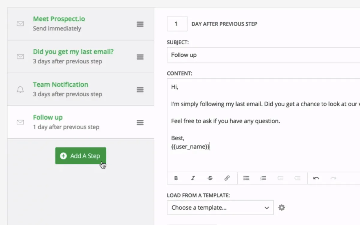 Prospect.io's email interface