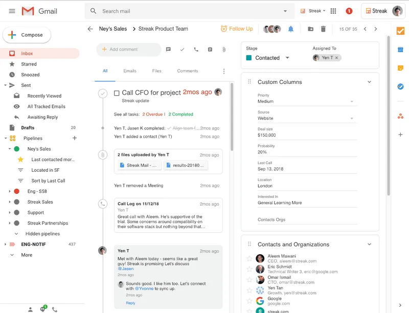 Streak's email interface
