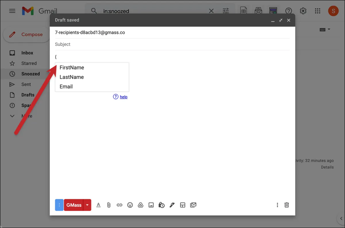 Mail merge options in GMass