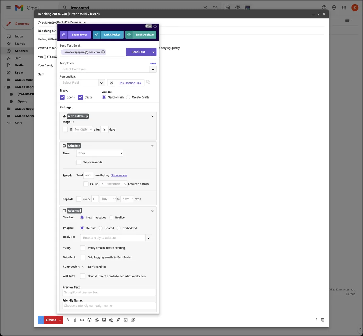 The many GMass settings options