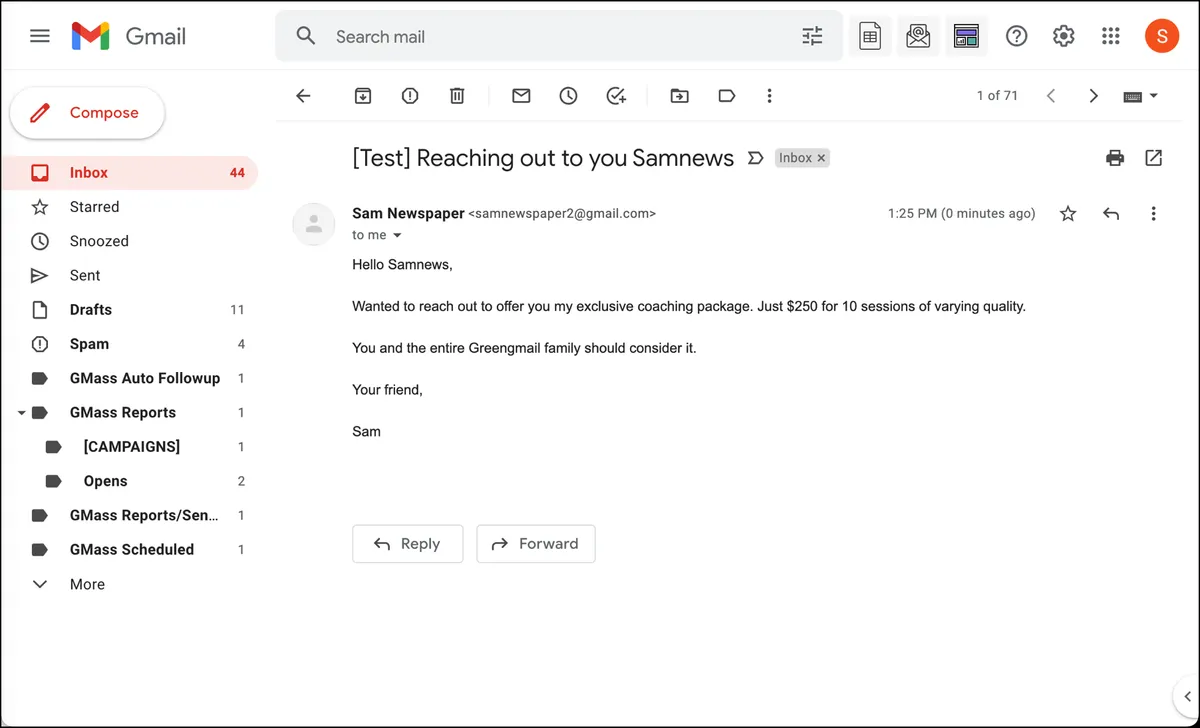 The test email from GMass