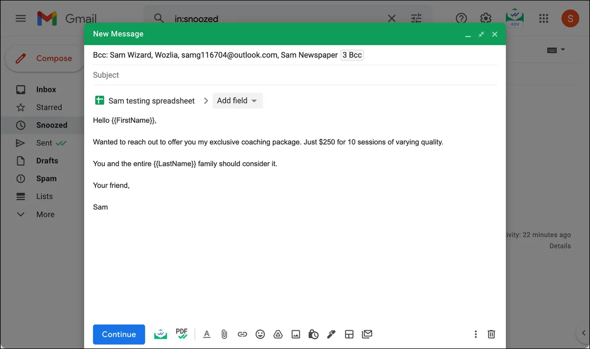Composing my email
