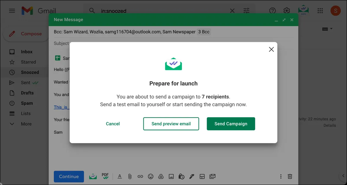 Sending a preview email with Mailtrack