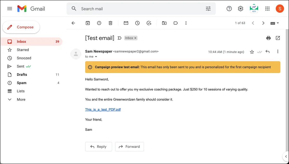 My Mailtrack preview