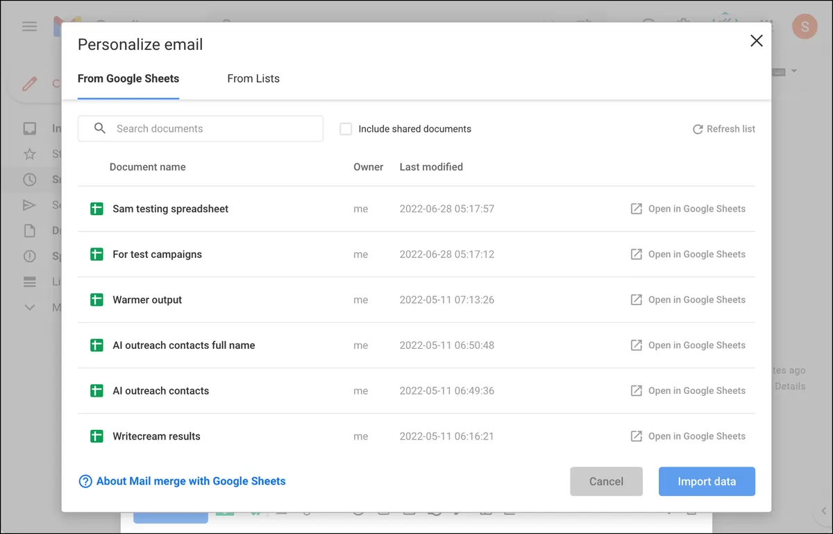 Choosing my Google Sheet