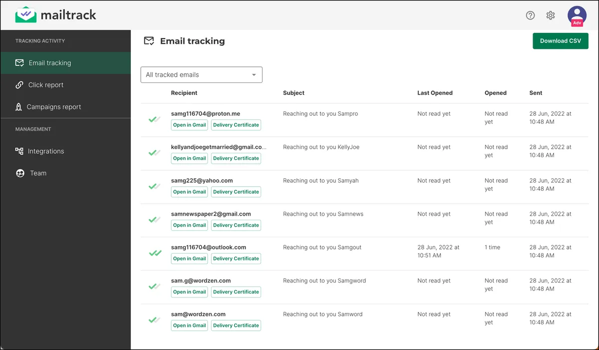 Mailtrack reporting 1