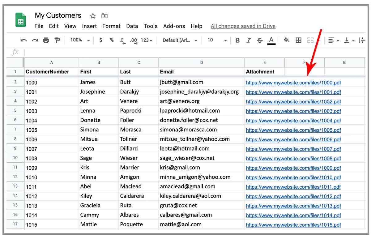 personalized attachment with link to server