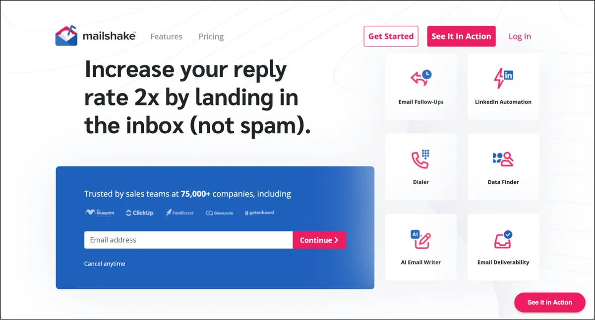 Mailshake's homepage