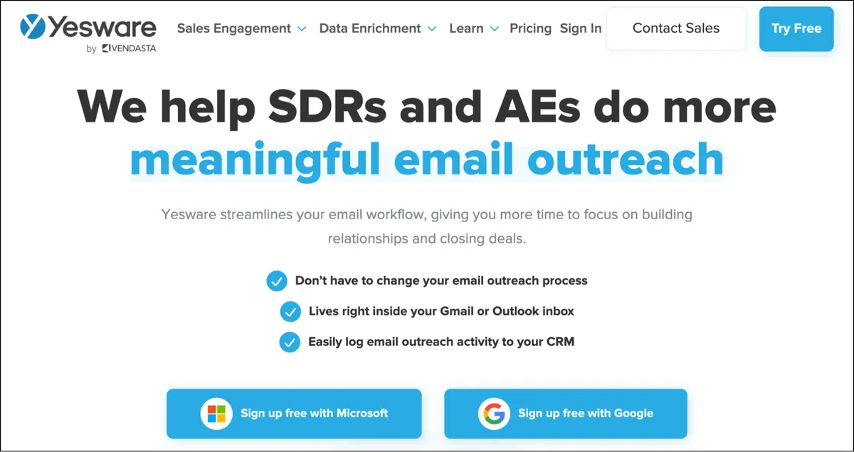 Yesware's homepage
