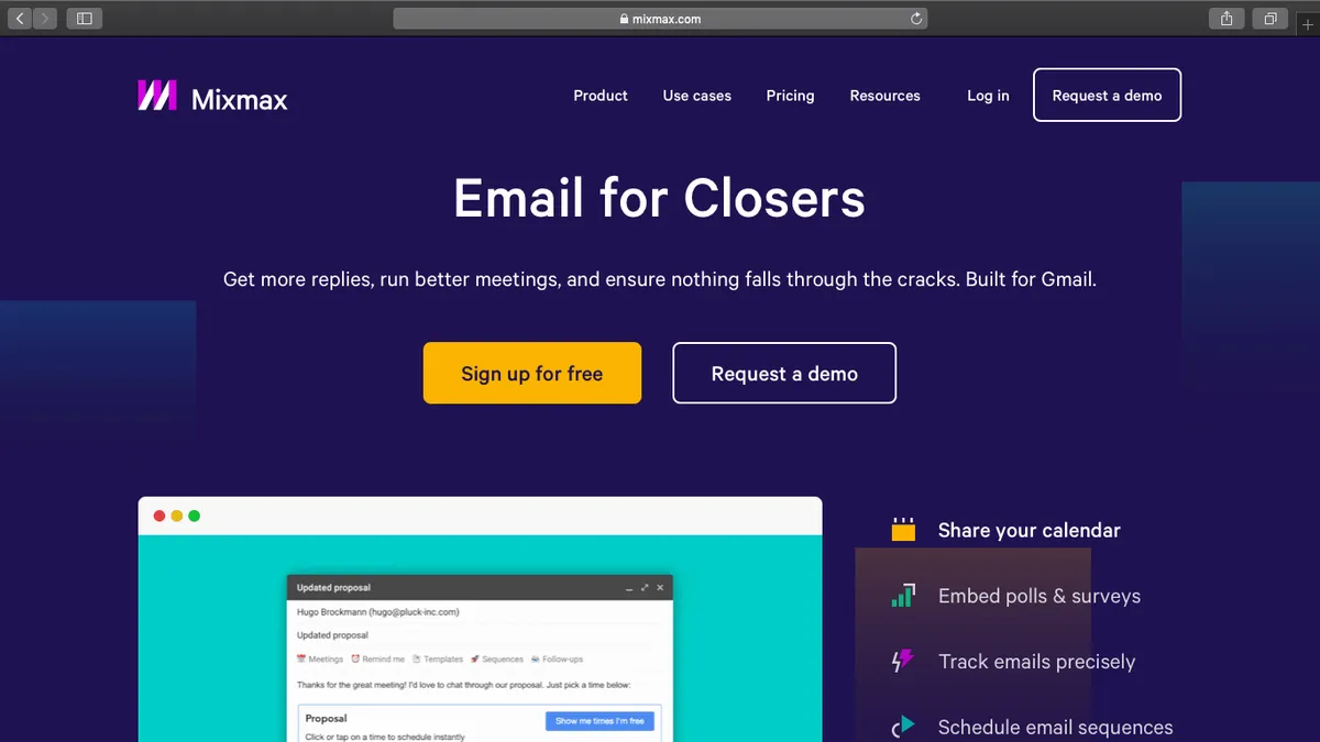 The Mixmax website homepage