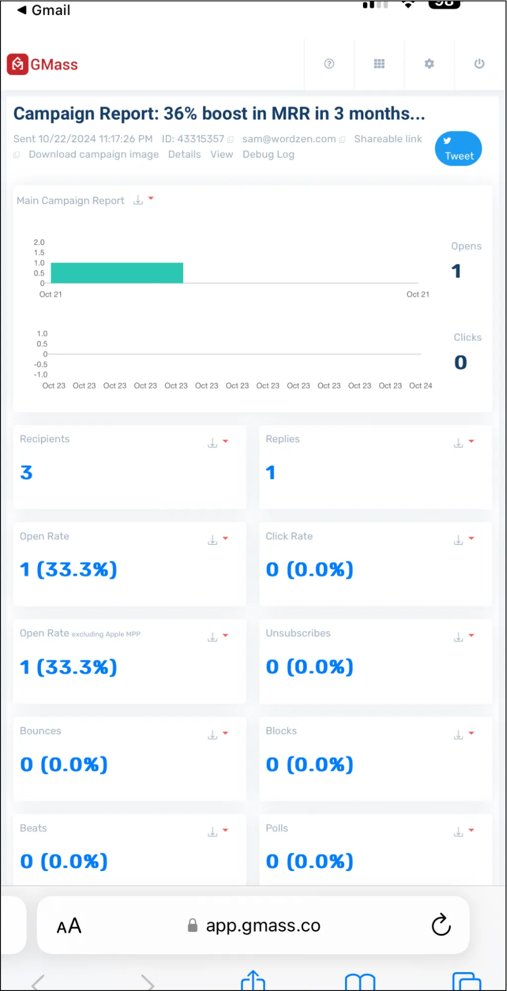 Clicking through to the web-based campaign report