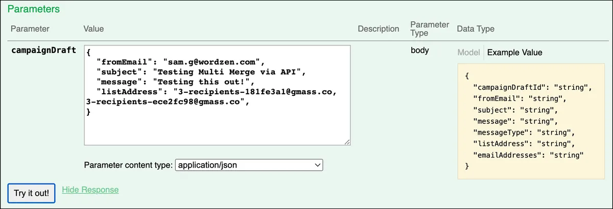 Creating drafts of multi merge via API
