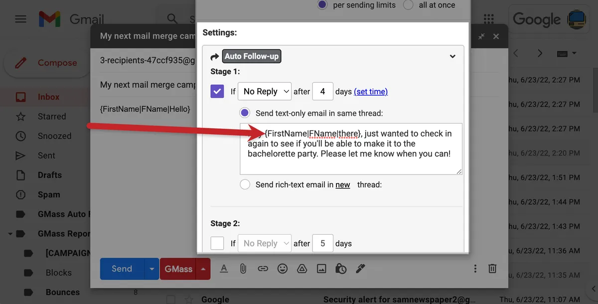 Auto follow-up with multiple merge tags