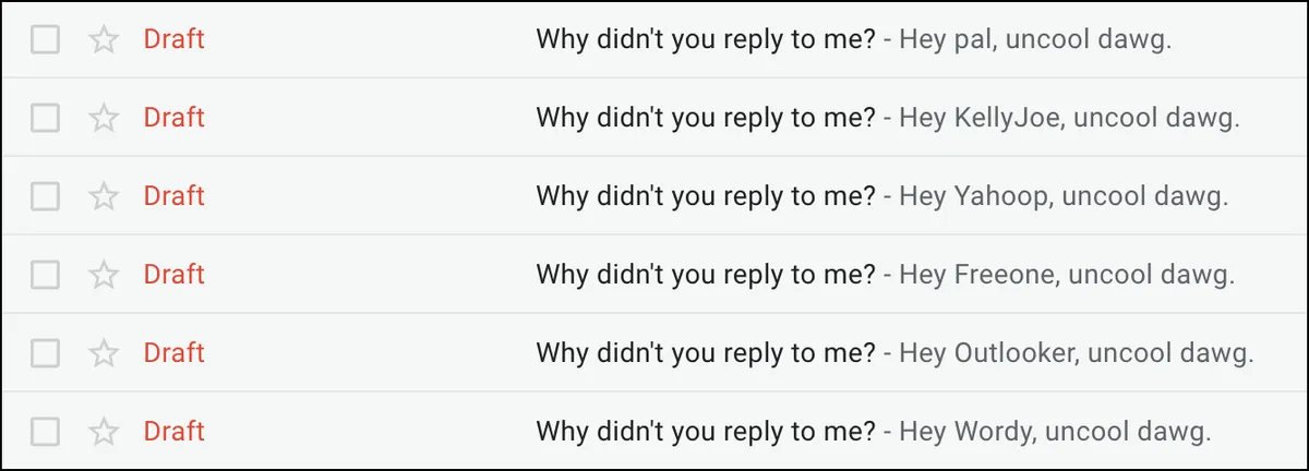 Drafts show the mail merge worked cross-sheet