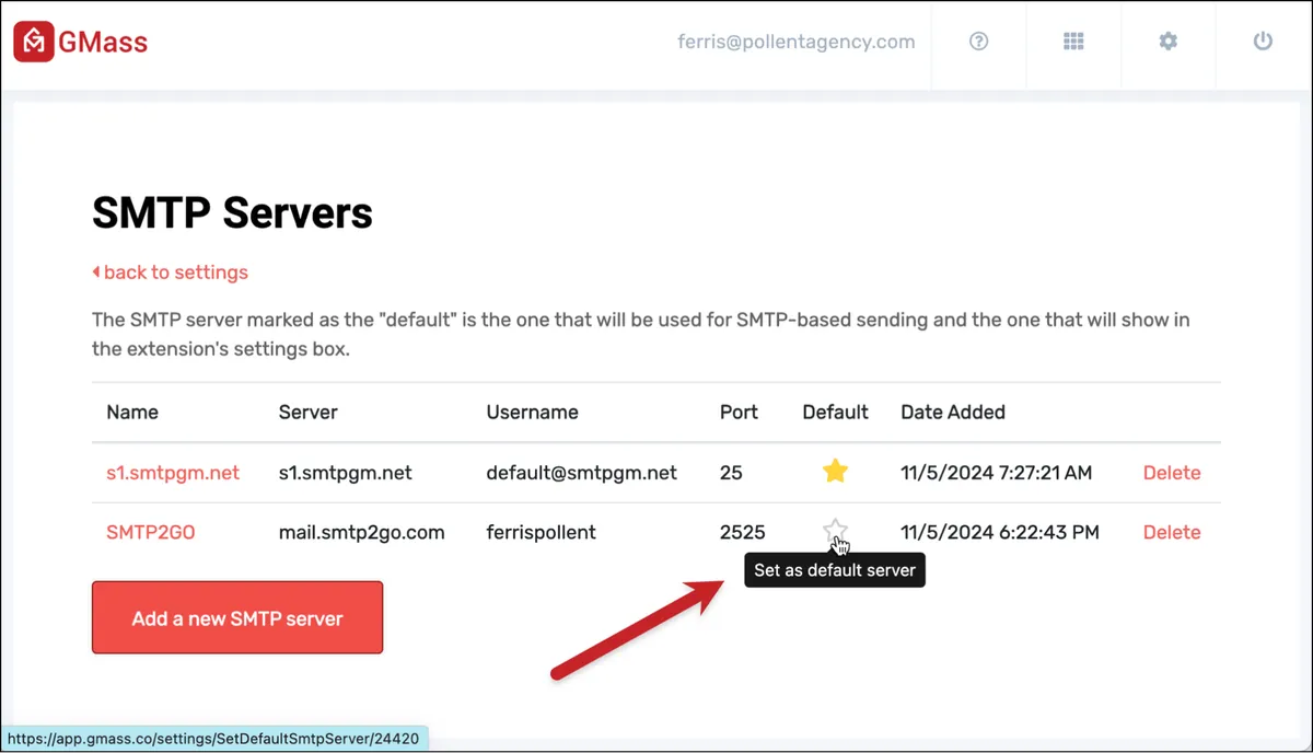 Choose your default SMTP server