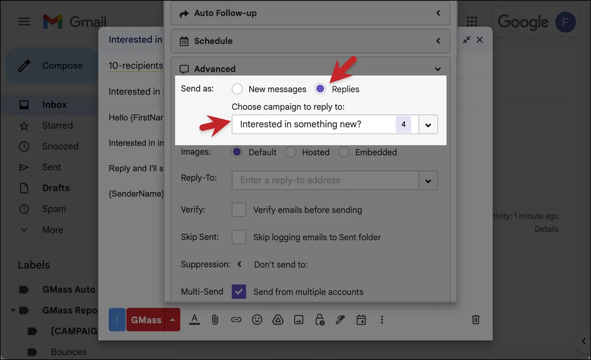 Sending MultiSend campaigns as replies to a prior campaign