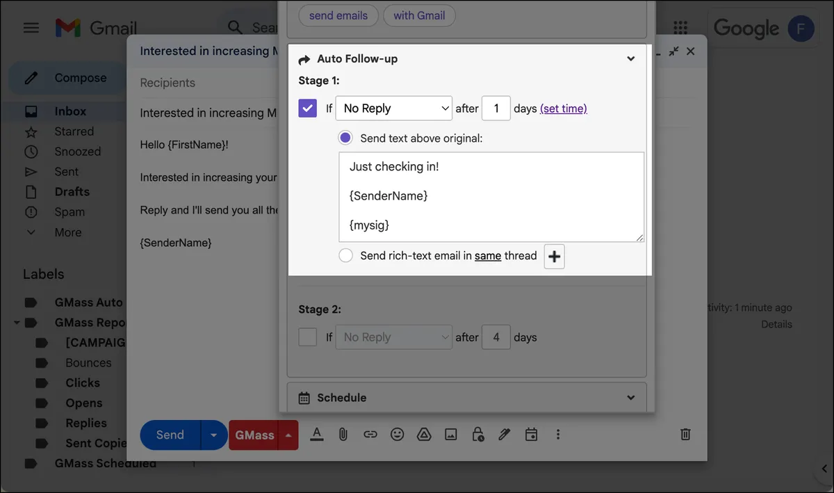 Using auto follow-ups with MultiSend
