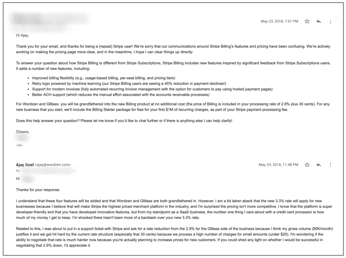Stripe email thread continues