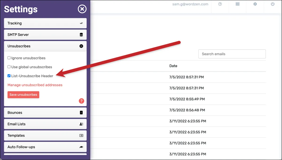 Adding the list-unsubscribe headers