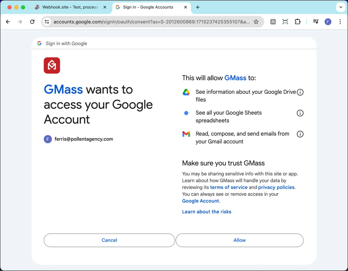 Giving GMass permissions
