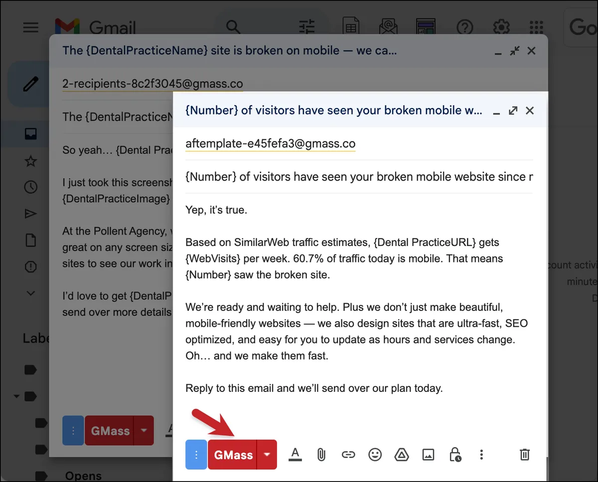 Saving the template with the GMass button