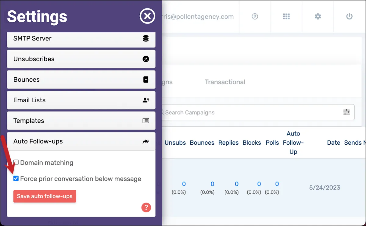 Force prior conversation under the messages in follow-ups