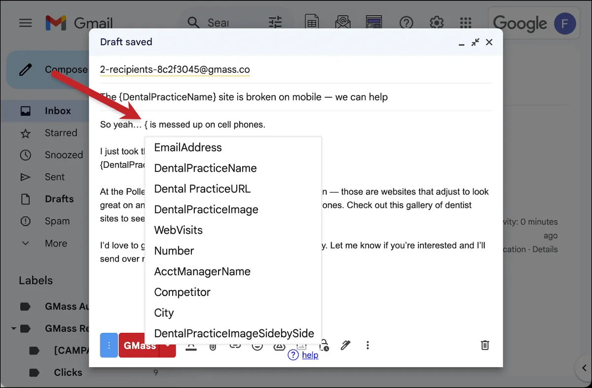 Using mail merge in compose