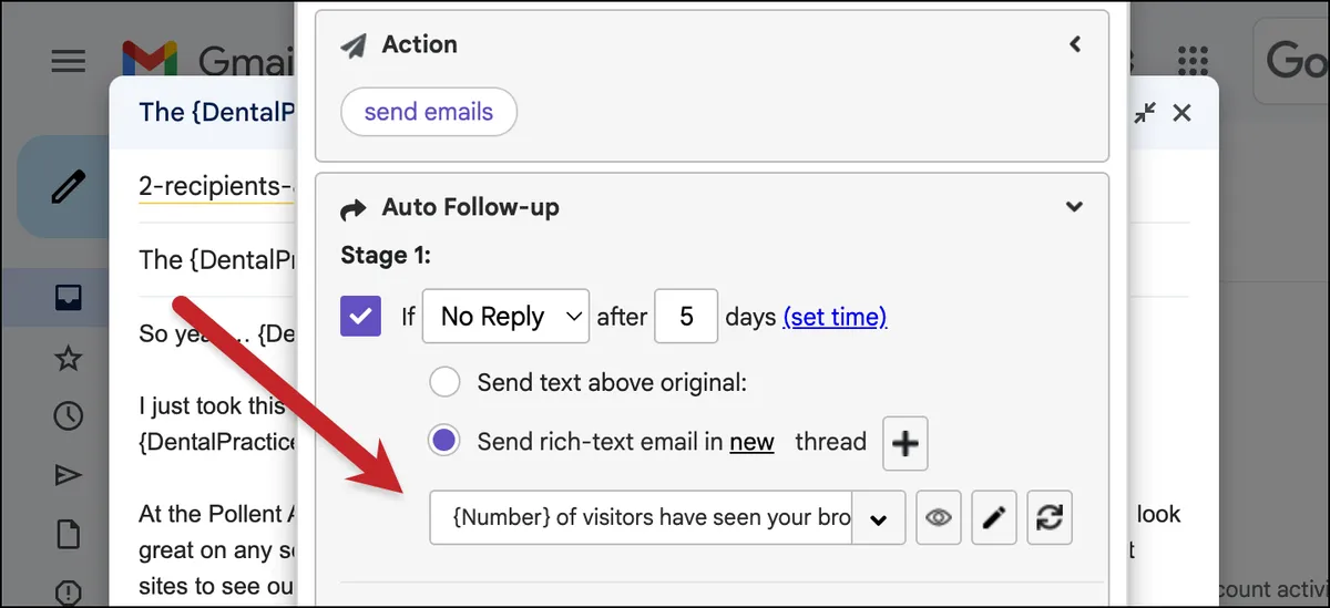 Selecting the follow up template