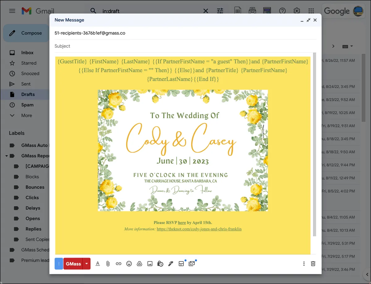 My wedding email design